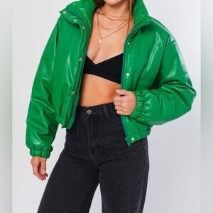 NWT - LE LIS: Kelly Green Faux-leather Puffer Jacket.
Small. P2P 22.5” fits BIG.